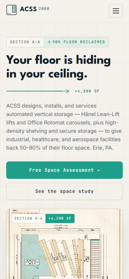 ACSS 2000 — concept homepage on mobile
