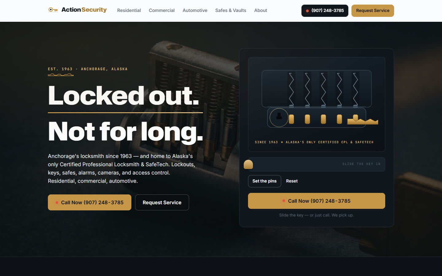 Action Security — concept homepage on desktop