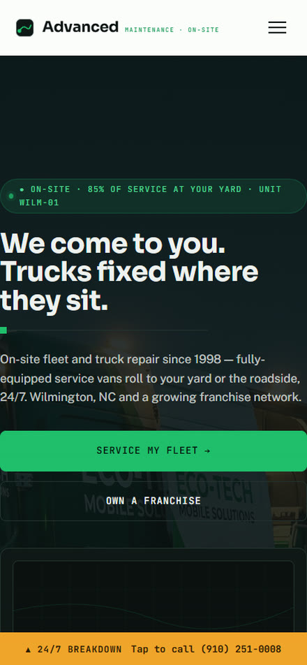 Advanced Maintenance — concept homepage on mobile