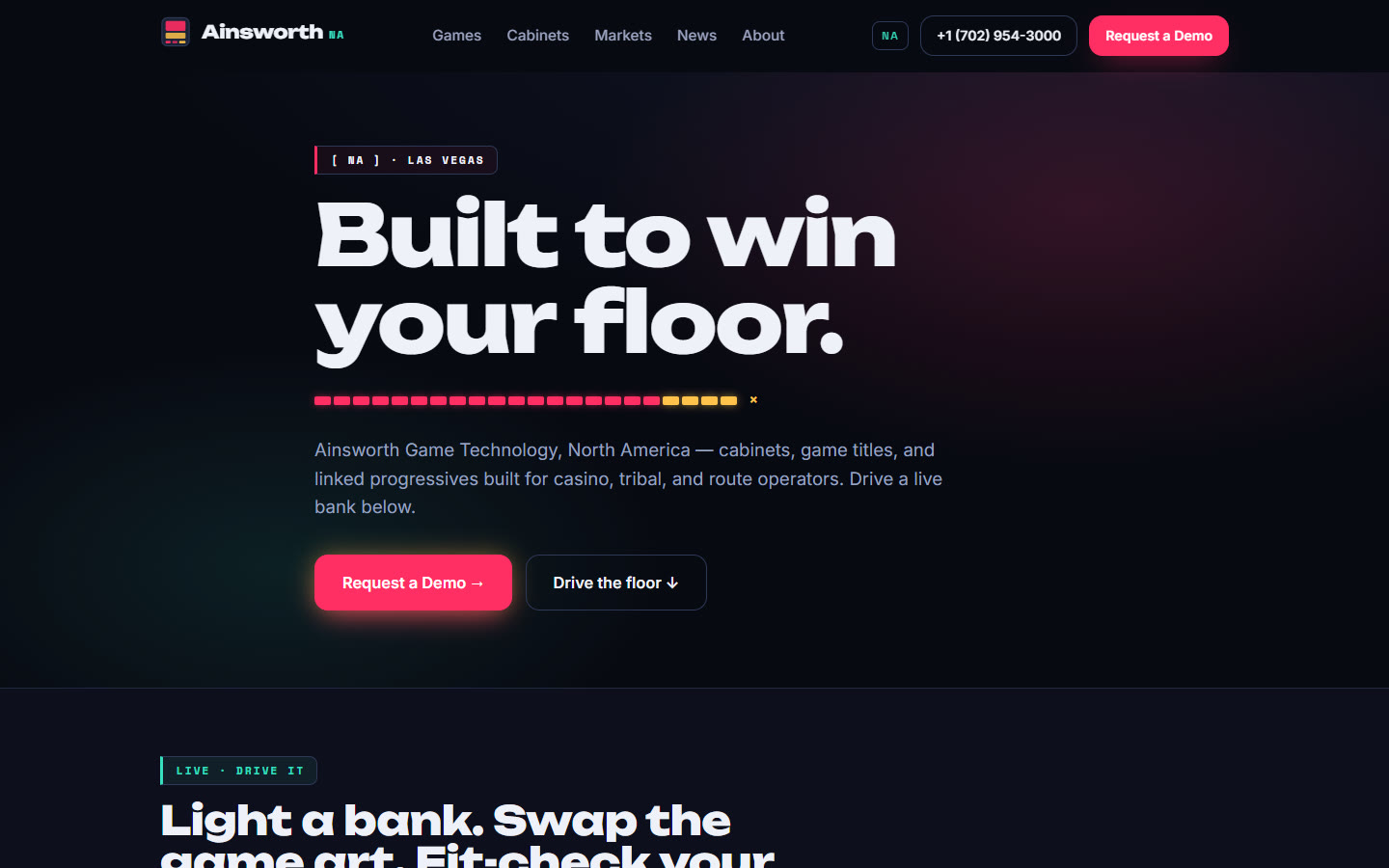 AGT · Ainsworth Game Technology — concept homepage on desktop