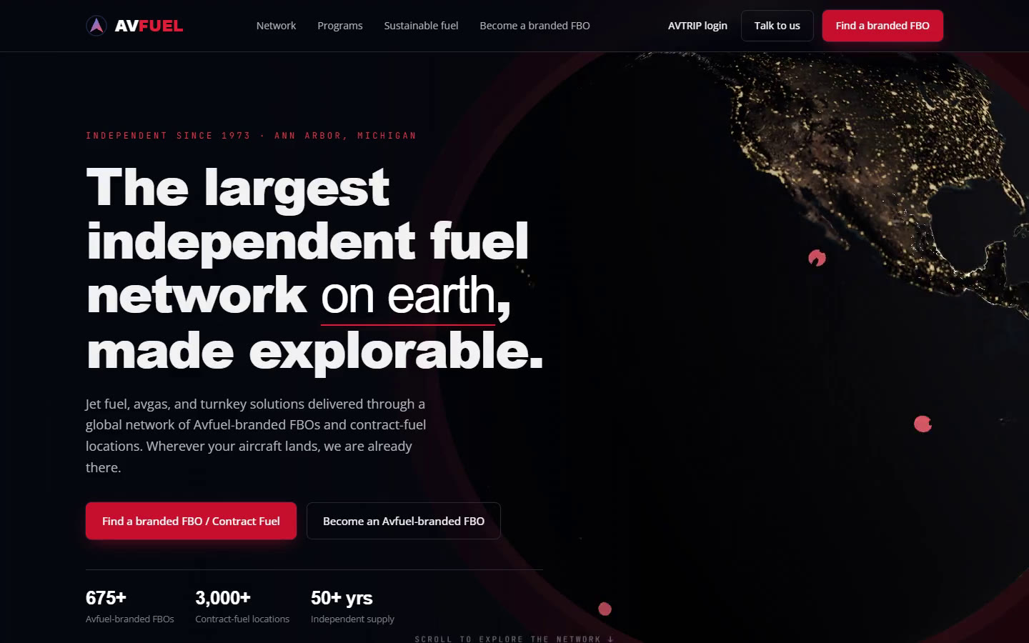 Avfuel — concept homepage on desktop