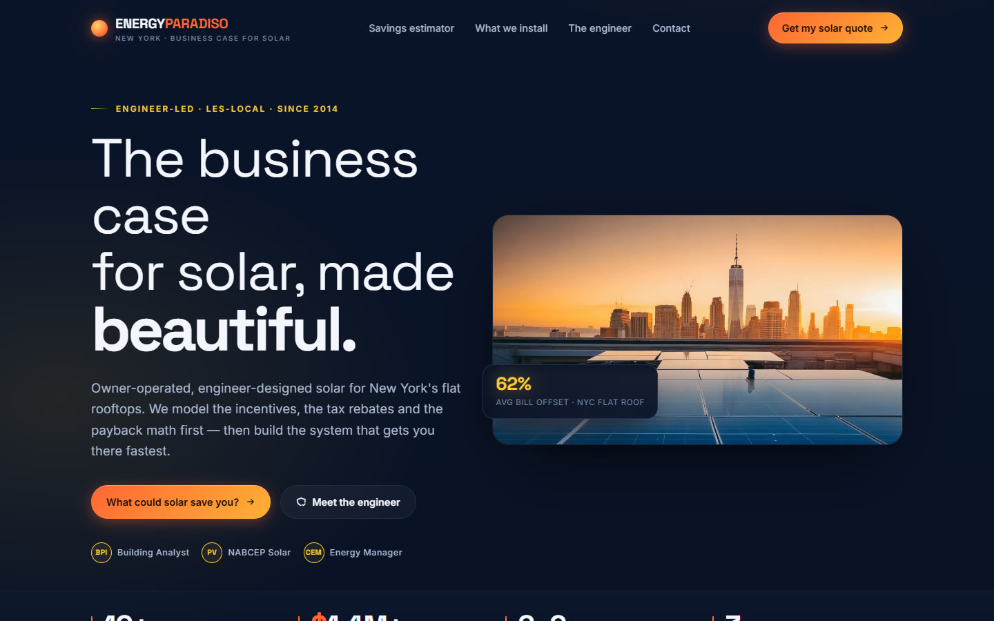 Energy Paradiso — concept homepage on desktop