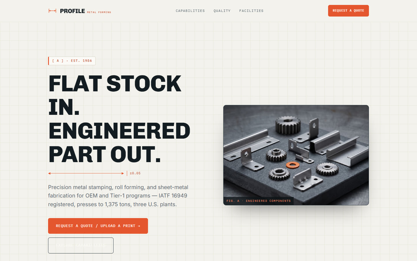 Profile Metal Forming — concept homepage on desktop
