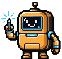 Chunky retro pixel-art maker-robot mascot with a glowing stylus